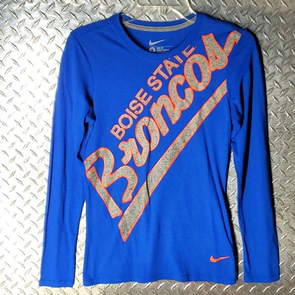 Nike BSU Boise State University Long Sleeve T-Shirt Slim Fit NWOT sz S 💥 - Picture 1 of 6